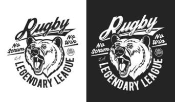 Grizzly bear mascot, rugby sport t-shirt print vector