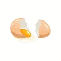 Cartoon chicken egg with broken shell, oozing yolk vector