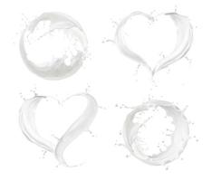Milk or cream splash, circle and heart wave flow vector