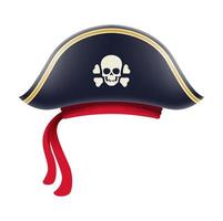 Cartoon pirate captain tricorn cocked hat, skull vector
