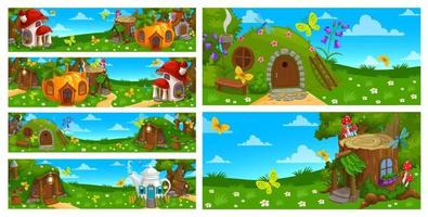 Cartoon fantasy houses game level landscape vector
