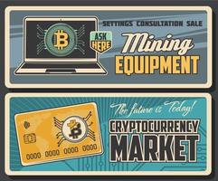 Bitcoin cryptocurrency and mining technology vector