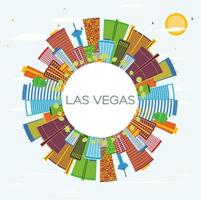 Las Vegas City Skyline with Color Buildings, Blue Sky and Copy Space. vector