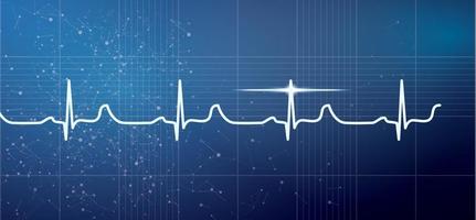 White Heart Beat Pulse Electrocardiogram Rhythm on Blue Background. vector