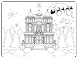 Winter house coloring page. Antistress for kids and adults. vector