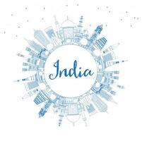 Outline India City Skyline with Blue Buildings and Copy Space. vector