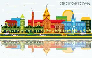 Georgetown City Skyline with Color Buildings, Blue Sky and Reflections. vector