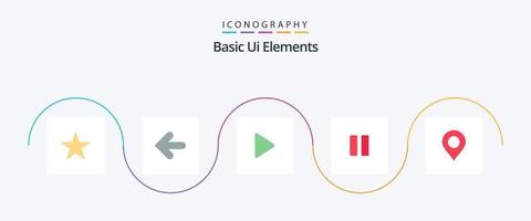 Paquete de 5 iconos planos de elementos básicos de la interfaz de usuario que incluye pin. mapa. medios de comunicación. video medios de comunicación vector