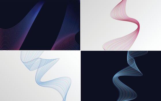 conjunto de 4 fondos vectoriales con patrones de ondas geométricas y líneas abstractas vector