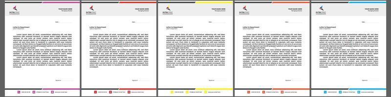 membrete plantilla de factura folleto maqueta artículos de papelería artículo de oficina lápiz diseño de lujo moderno corporativo moderno plantilla de diseño de membrete con color amarillo, azul, verde y rojo creativo vector