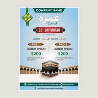 Hajj Umrah Luxury Package Flyer Macca Madinah Kaaba Luxury a hajj or umrah template design on cream and gold color. modern corporate vector illustration for brochure, flyer, greeting card, invitation