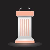 Tribune podium rostrum speech stand. Vector illustration front side view. Rostrum stand with microphone for conference debates, trophy isolated on transparent background