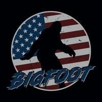 America flag bigfoot t shirt design for adventure lovers vector