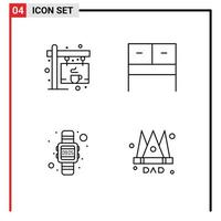 Paquete de 4 líneas de interfaz de usuario de signos y símbolos modernos de elementos de diseño vectorial editables de la corona de la mesa del tablero del reloj del café vector