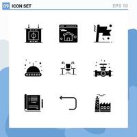 Pictogram Set of 9 Simple Solid Glyphs of desk chair flag business ufo Editable Vector Design Elements