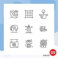 9 User Interface Outline Pack of modern Signs and Symbols of camp caravan nature child feeder Editable Vector Design Elements