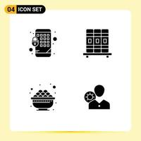 Set of 4 Commercial Solid Glyphs pack for encryption gras cupboard bowl efficiency Editable Vector Design Elements
