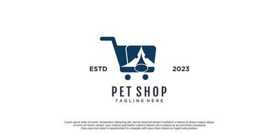 logotipo de tienda de mascotas con ilustración de icono de vector de diseño de concepto de carro