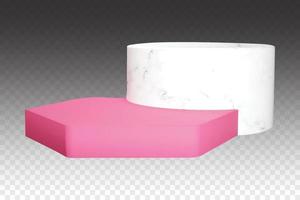 White and pink double podium composition. Vector marble pedestal with realistic stone texture. Graphic elements for banner or ad