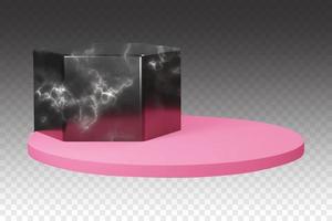 Pink and black podium for advertising in media or beauty product presentation. Vector graphic for designing banners, portfolios, flyers and commercial exhibitions