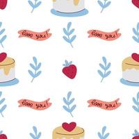 Cakes and strawberries seamless pattern vector