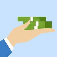 Stock payment Dividend concept, rich and wealthy businessman hands holding pile of dollar banknotes, passive income from dividend yield concept. vector