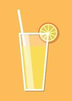 Orange juice in glass with tube, isolated object. Vector illustration in the flat style, the concept of recreation.