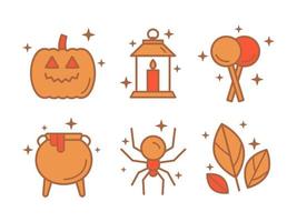 Set of icons on the theme of Halloween. Vector illustration in flat style.