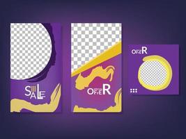 SET OF SOCIAL MEDIA BANNER TEMPLATE IN PURPLE COLOR. SUITABLE FOR RETAIL BUSINESS PROMOTION ADS BANNER vector