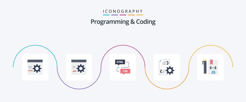 Programming And Coding Flat 5 Icon Pack Including develop. cloud. flowchart. file vector