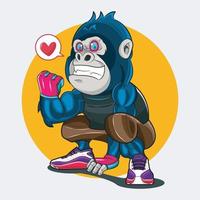 Gorilla workout with shoes vector illustration pro download