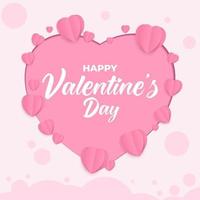 Valentines day with paper cut heart pink background vector illustration.