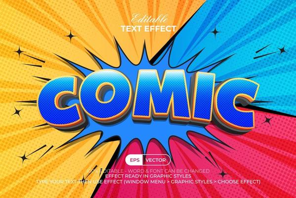 Comic text effect 3d style. Editable text effect with speech bubble halftone background.