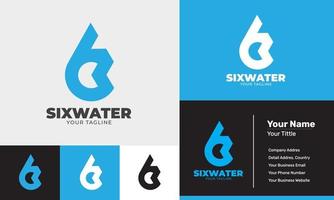 The number six and water flat design modern logo template vector