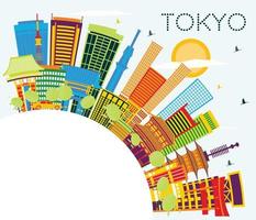 Tokyo Japan City Skyline with Color Buildings, Blue Sky and Copy Space. vector