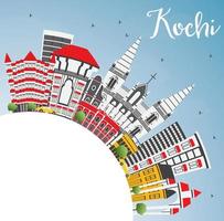 Kochi India City Skyline with Color Buildings, Blue Sky and Copy Space. vector