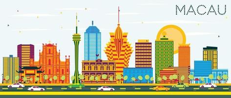 Macau China City Skyline with Color Buildings and Blue Sky. vector