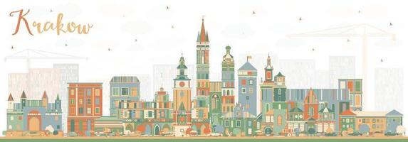 Krakow Poland City Skyline with Color Buildings. vector