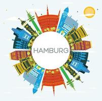 el horizonte de la ciudad de hamburgo, alemania, con edificios de color, cielo azul y espacio para copiar. vector