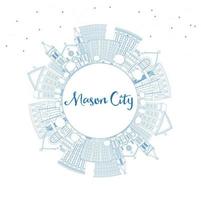 Outline Mason City Iowa Skyline with Blue Buildings and Copy Space. vector