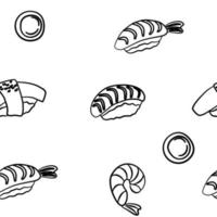 Sushi themed seamless pattern in simple linear style. vector