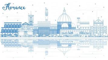 Outline Florence Italy City Skyline with Blue Buildings and Reflections. vector