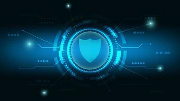 cyber security and data protection concept. shield with hi tech circle and futuristic line on blue lighting background vector