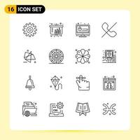 Pack of 16 Modern Outlines Signs and Symbols for Web Print Media such as effects phone password mobile call Editable Vector Design Elements