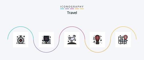 paquete de iconos de 5 planos llenos de línea de viaje que incluye mapa. viaje. pájaro. caliente. globo vector