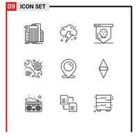 Stock Vector Icon Pack of 9 Line Signs and Symbols for map gear board web service Editable Vector Design Elements