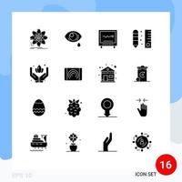 16 User Interface Solid Glyph Pack of modern Signs and Symbols of ruler draw sad drafting heartbeat Editable Vector Design Elements
