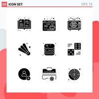 Modern Set of 9 Solid Glyphs and symbols such as food canned television beef game Editable Vector Design Elements