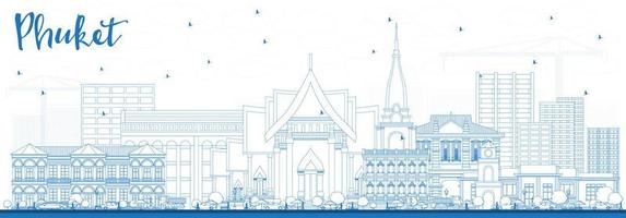 delinear el horizonte de la ciudad de phuket, tailandia, con edificios azules. vector