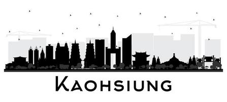 Kaohsiung Taiwan City Skyline Silhouette with Black Buildings Isolated on White. vector